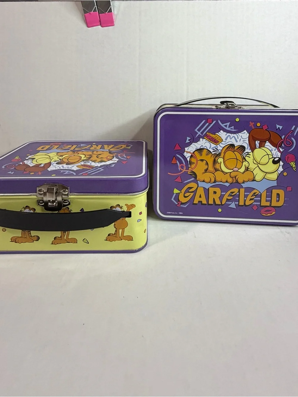 🔥Sale🔥Mini Nickelodeon Garfield Purple and Yellow Metal Lunchbox Set